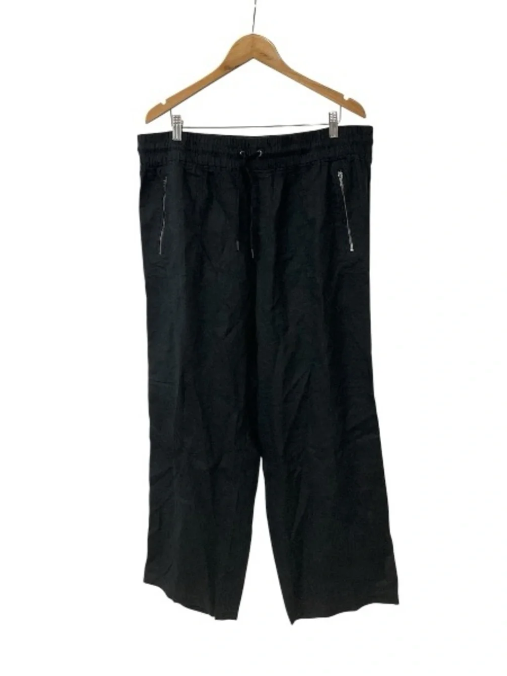 Athleta Cabo Linen Wide Leg Pants Lightweight Pull On Waistband Black Sz 18 NWT